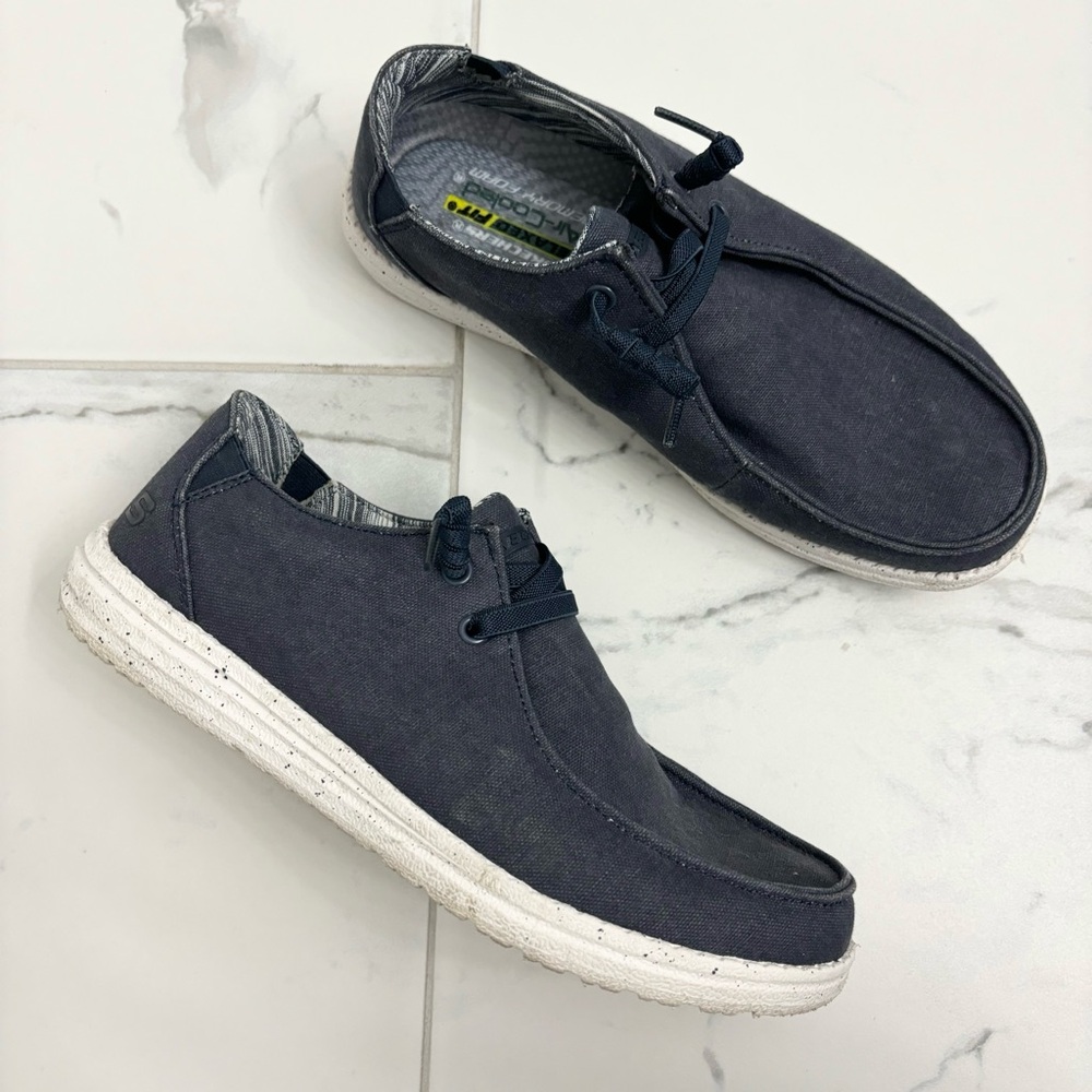 Skechers Slip On Sneakers Men’s 8 Melson Casual Shoes Navy Blue Nautical Summer